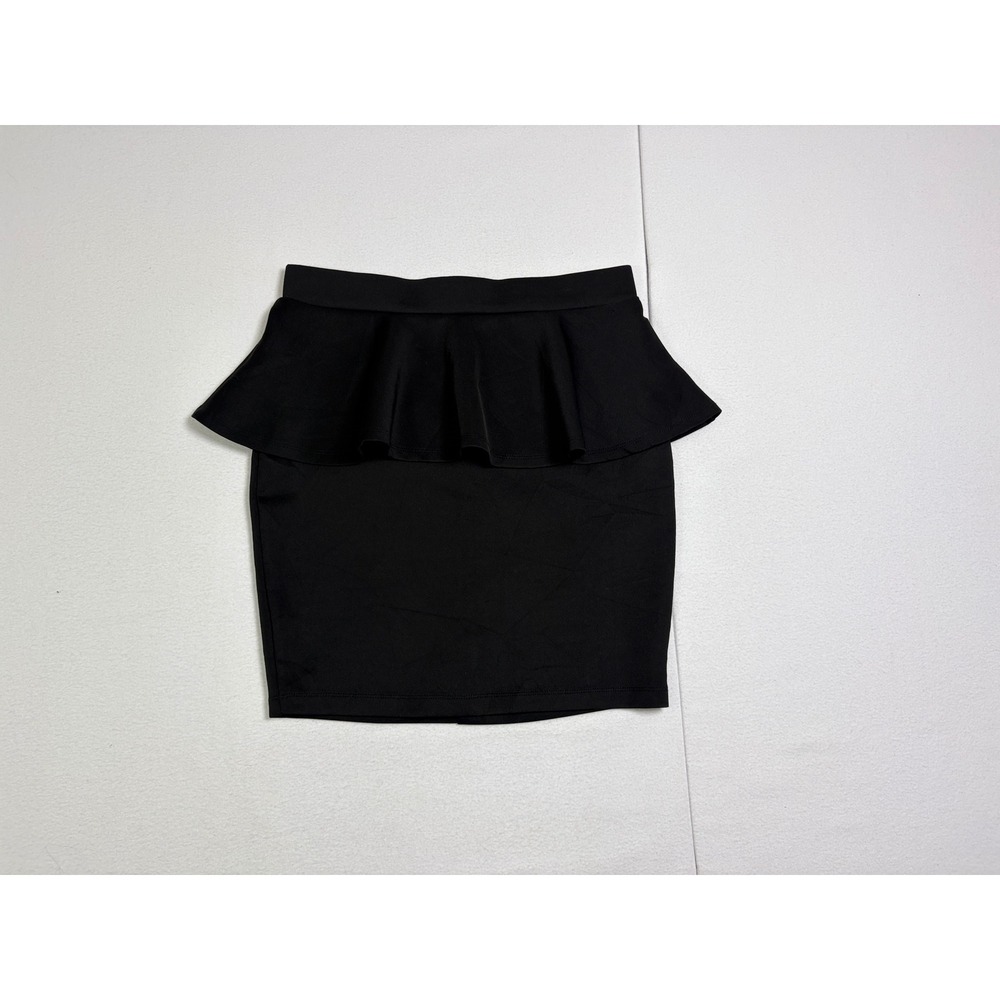 2b bebe Womens Black Peplum Ruffle Bodycon Mini Skirt Size M Solid Stretchy